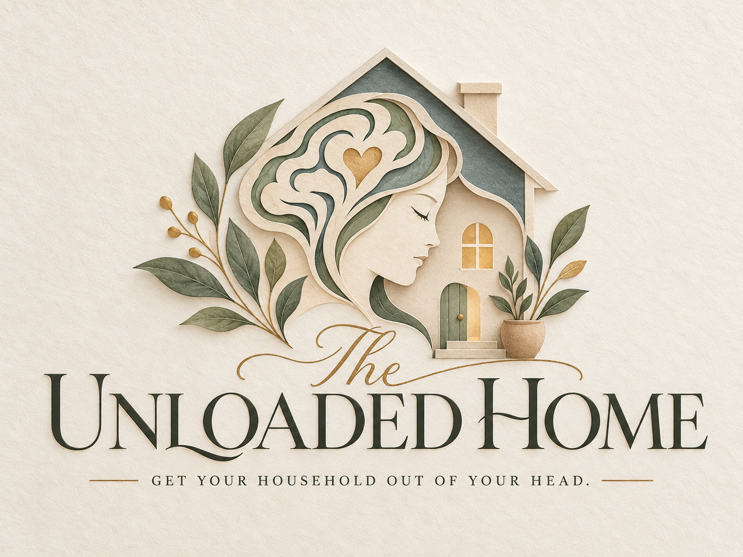 Paper-cut artwork of a mother’s profile and a house, with a heart nested in the shape of a brain
